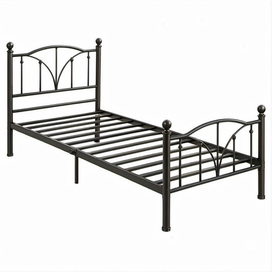Cama Individual em Aço Preto 90 x 190 cm