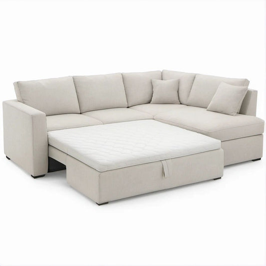 Sofá-cama de canto com chaise longue direita Bege Claro 250 x 160 x 85 cm