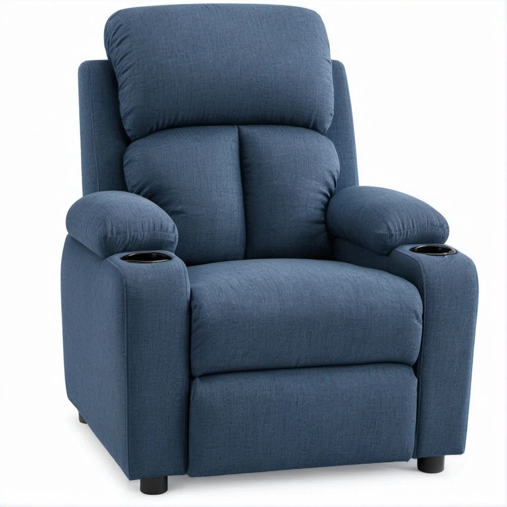 Poltrona Reclinável Azul-Escuro em Poliéster, 90 x 96 x 105 cm, com Porta-Copos