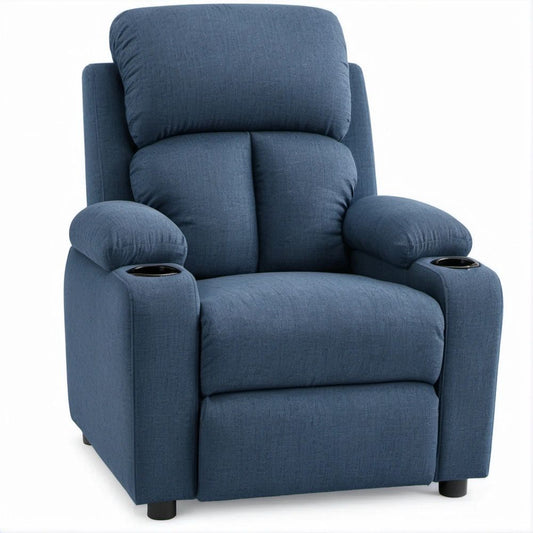 Poltrona Reclinável Azul-Escuro em Poliéster, 90 x 96 x 105 cm, com Porta-Copos