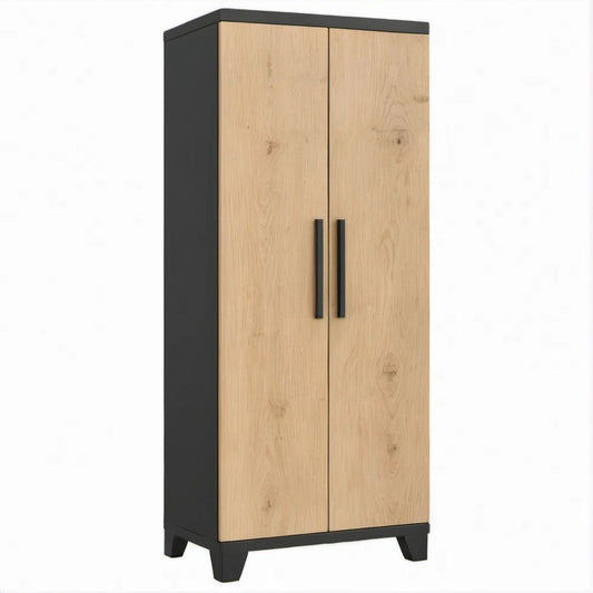 Armário de Arrumação com 2 Portas em Carvalho Natural e Preto, 80 x 40 x 180 cm