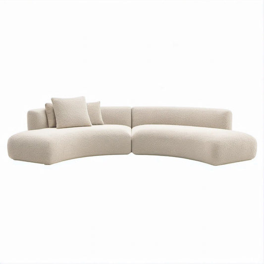 Sofá Modular Curvo de 4 Lugares em Bouclé Bege, 300 x 110 x 75 cm