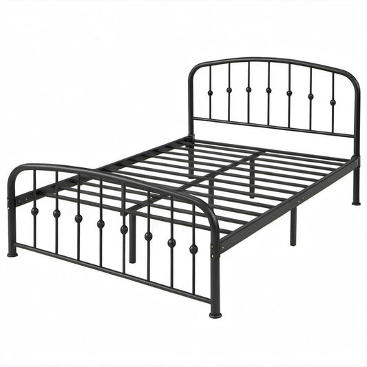 Cama de Casal em Aço Preto para Colchão 140 x 190 cm