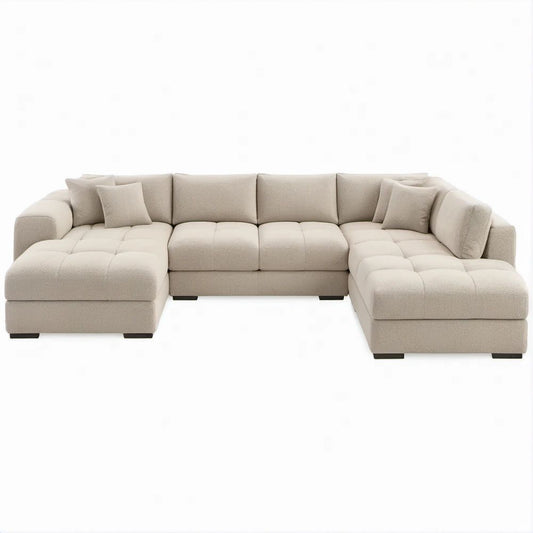 Sofá Modular em U Bege de 7 Lugares em Bouclé, 350 x 180 x 85 cm