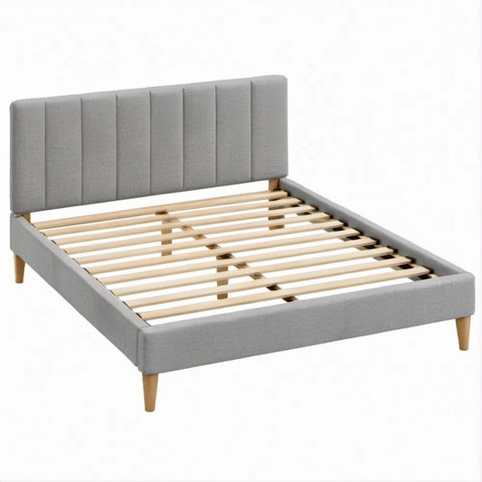 Cama de Casal Estofada com Estrado 160 x 200 cm Cinzento/Castanho-claro
