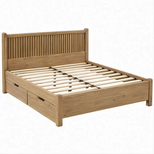 Cama de Casal em Carvalho Natural com 2 Gavetas, 160 x 200 cm