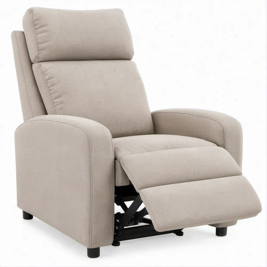 Poltrona Reclinável Manual Bege em Poliéster, 82 x 93 x 102 cm
