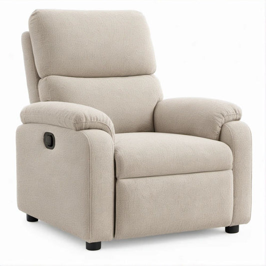 Poltrona Reclinável Manual Bege em Poliéster com Apoio para os Pés, 90 x 98 x 102 cm