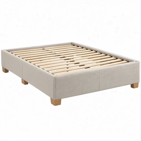 Cama de Casal Bege com Estrado de Ripas, para Colchão 140 x 200 cm