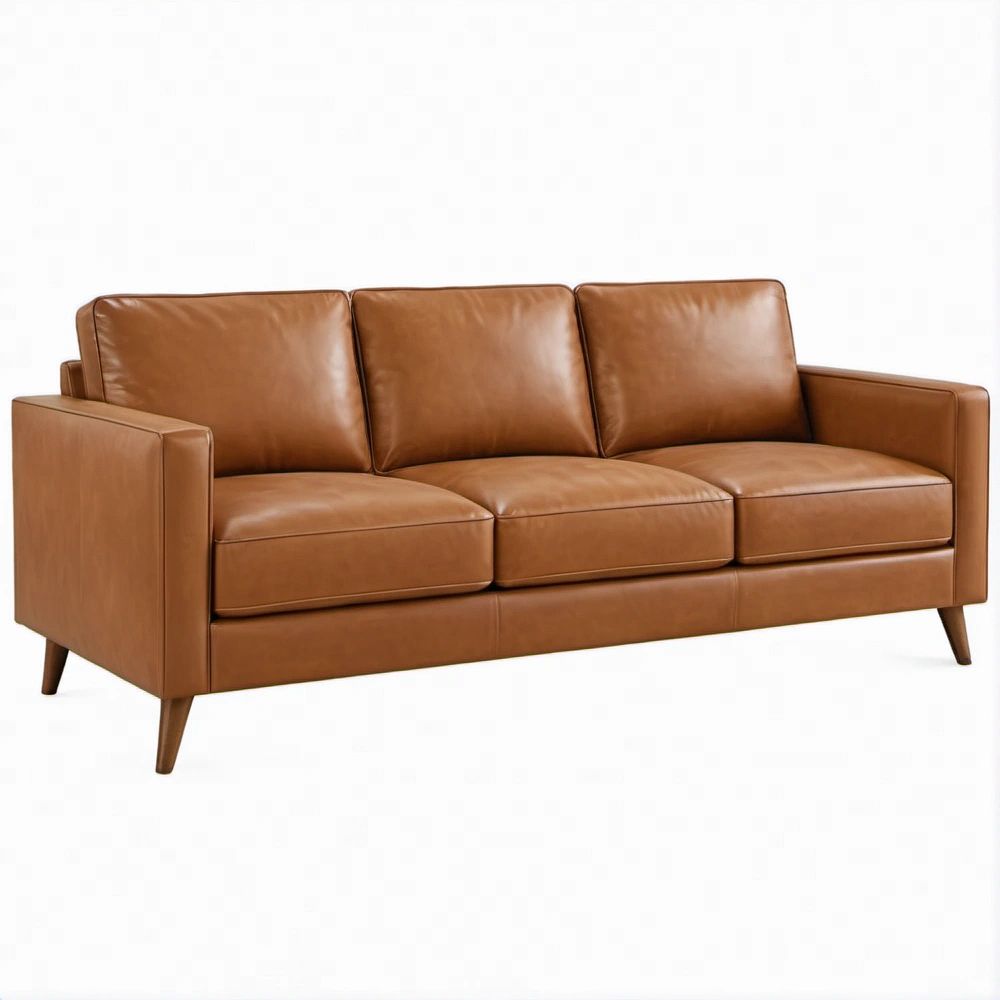 Sofá de 3 Lugares Retangular Castanho Caramelo em Pele Sintética PU 210 x 90 x 85 cm