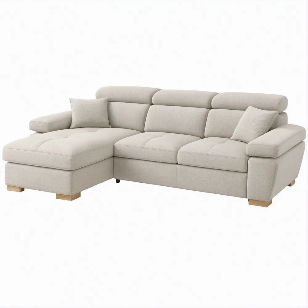 Sofá de Canto com Chaise Longue à Esquerda Bege em Poliéster 280 x 160 x 88 cm