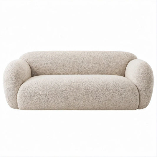 Sofá Curvo de 2 Lugares em Bouclé Bege 180 x 95 x 75 cm
