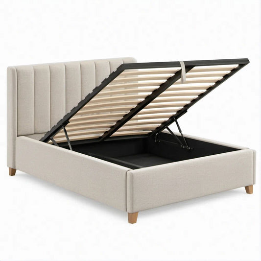 Cama de Casal com Arrumação Elevatória Bege 160 x 200 cm