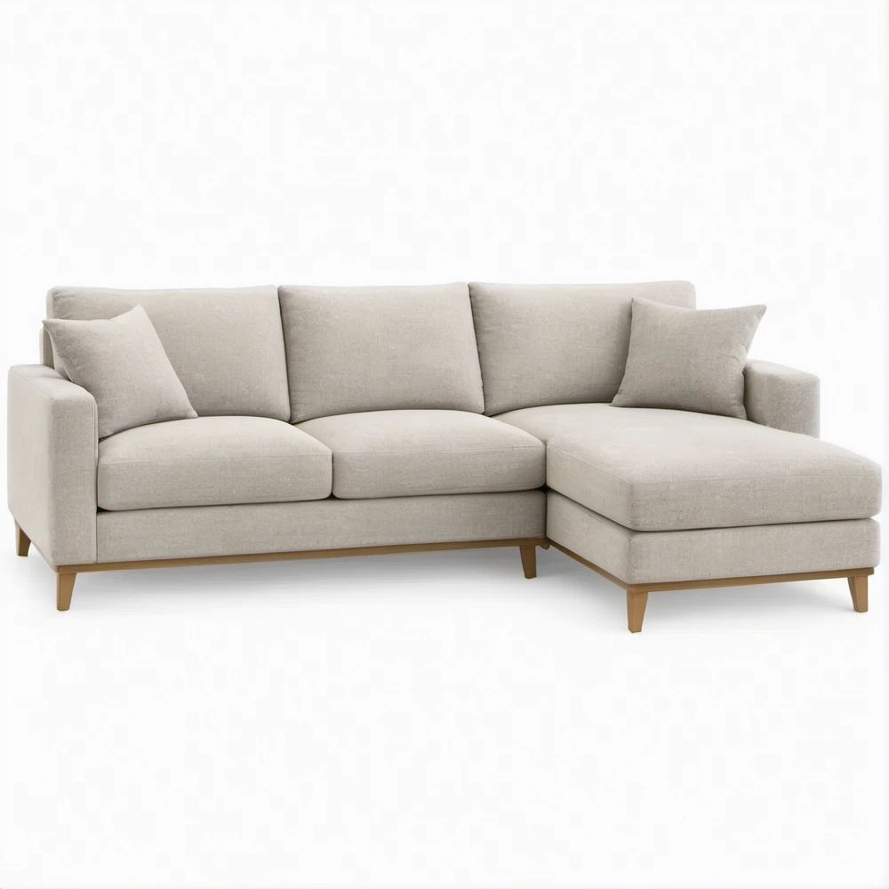 Sofá de Canto com Chaise Longue Direita Bege, 230 x 150 x 85 cm